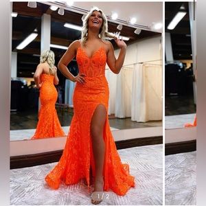 Bright orange sequins prom dress with beautiful corset. Brand new never worn.